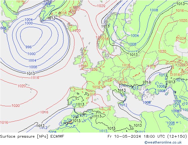 Surface pressure ECMWF Fr 10.05.2024 18 UTC