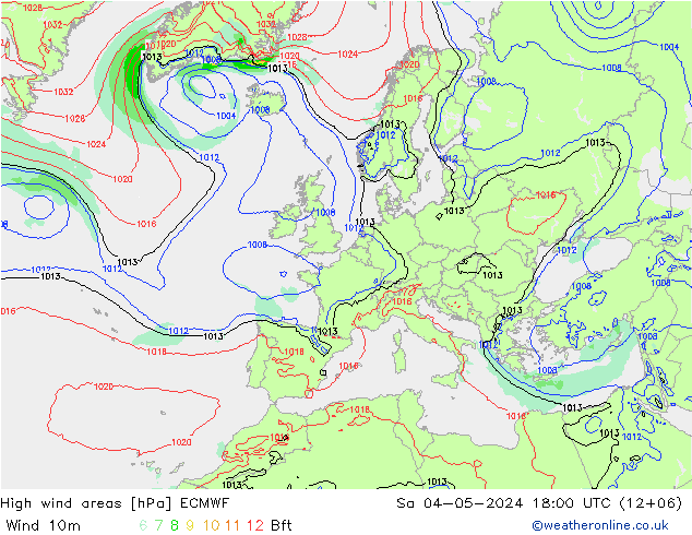 High wind areas ECMWF Sa 04.05.2024 18 UTC
