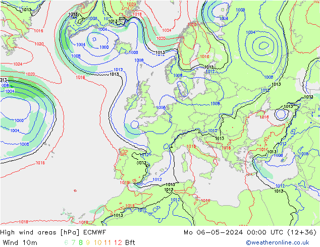 High wind areas ECMWF lun 06.05.2024 00 UTC