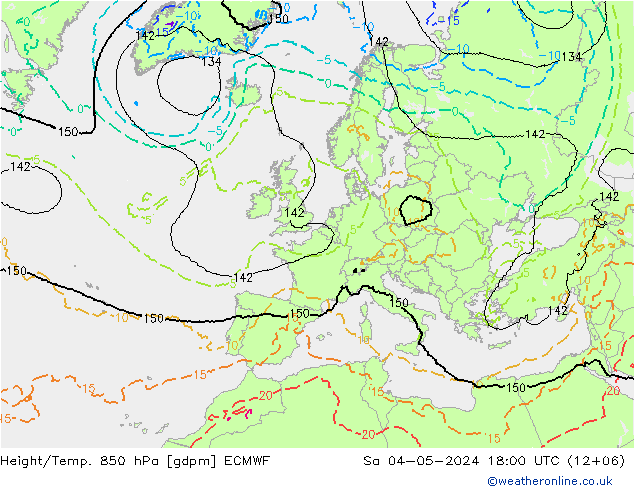 Height/Temp. 850 hPa ECMWF Sa 04.05.2024 18 UTC