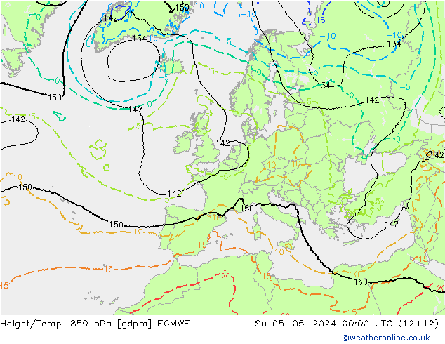 Height/Temp. 850 hPa ECMWF So 05.05.2024 00 UTC