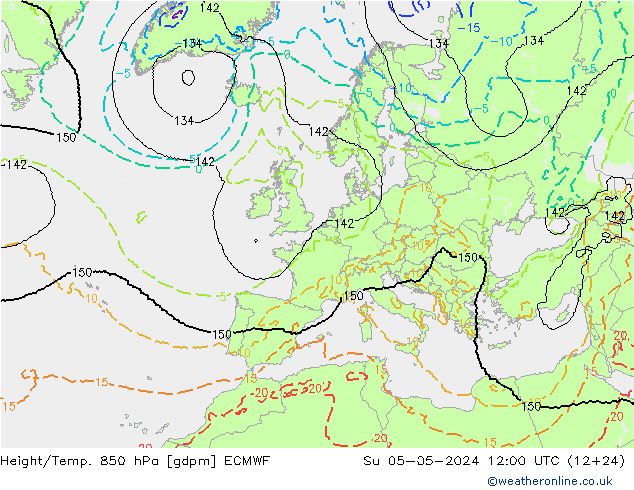 Height/Temp. 850 hPa ECMWF  05.05.2024 12 UTC