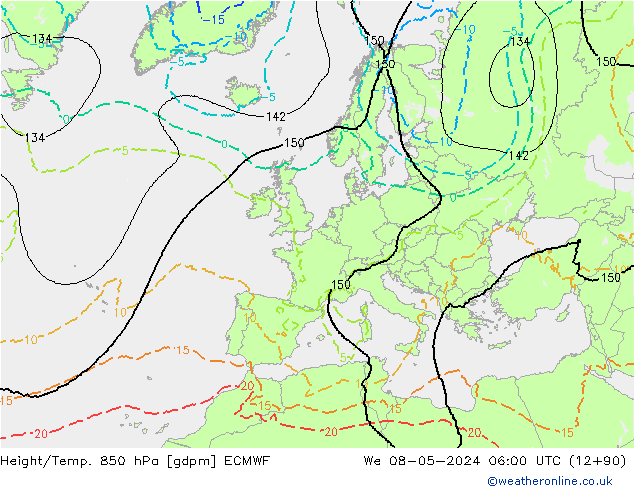 Height/Temp. 850 hPa ECMWF We 08.05.2024 06 UTC