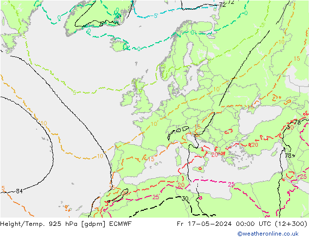 Height/Temp. 925 hPa ECMWF Fr 17.05.2024 00 UTC