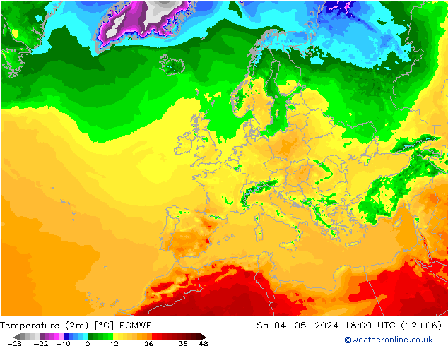 Temperaturkarte (2m) ECMWF Sa 04.05.2024 18 UTC