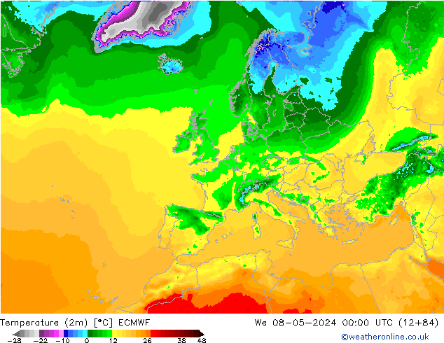 Temperature (2m) ECMWF We 08.05.2024 00 UTC