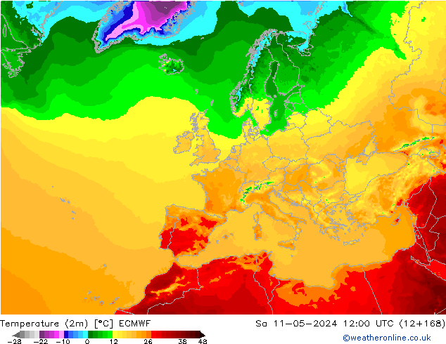Temperaturkarte (2m) ECMWF Sa 11.05.2024 12 UTC