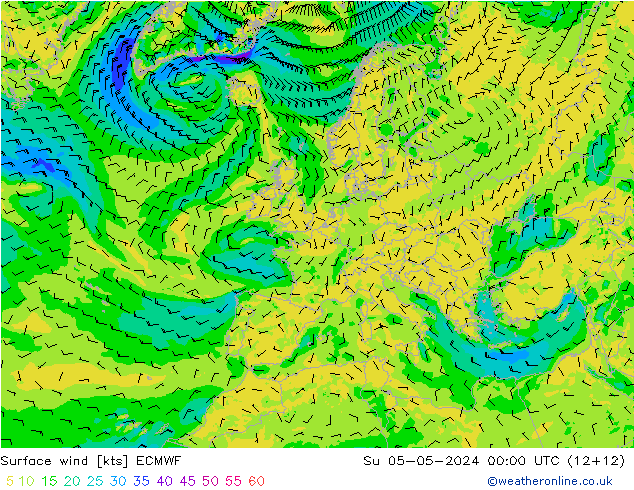 Surface wind ECMWF Su 05.05.2024 00 UTC