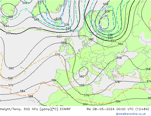 Height/Temp. 500 hPa ECMWF Mi 08.05.2024 00 UTC