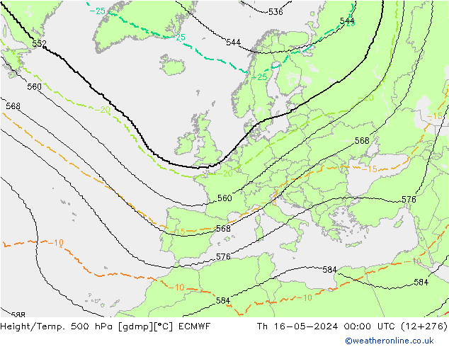 Height/Temp. 500 hPa ECMWF Qui 16.05.2024 00 UTC