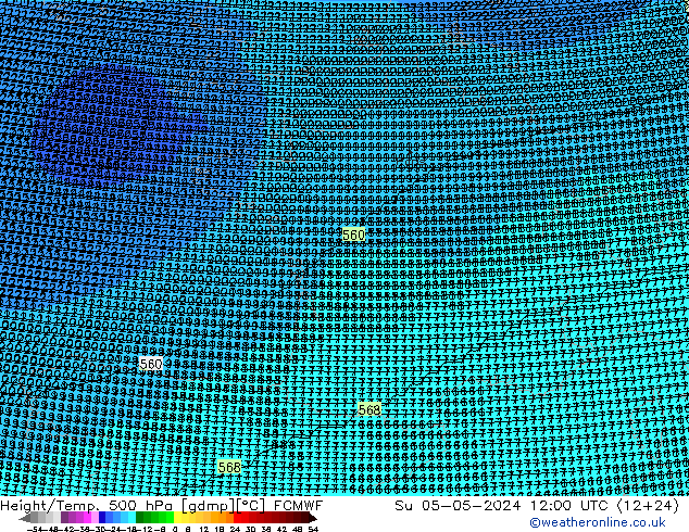 Height/Temp. 500 hPa ECMWF So 05.05.2024 12 UTC