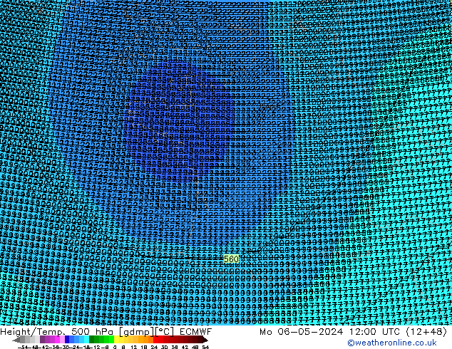 Height/Temp. 500 hPa ECMWF Mo 06.05.2024 12 UTC