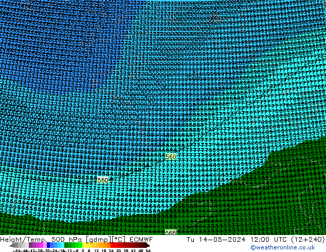 Yükseklik/Sıc. 500 hPa ECMWF Sa 14.05.2024 12 UTC
