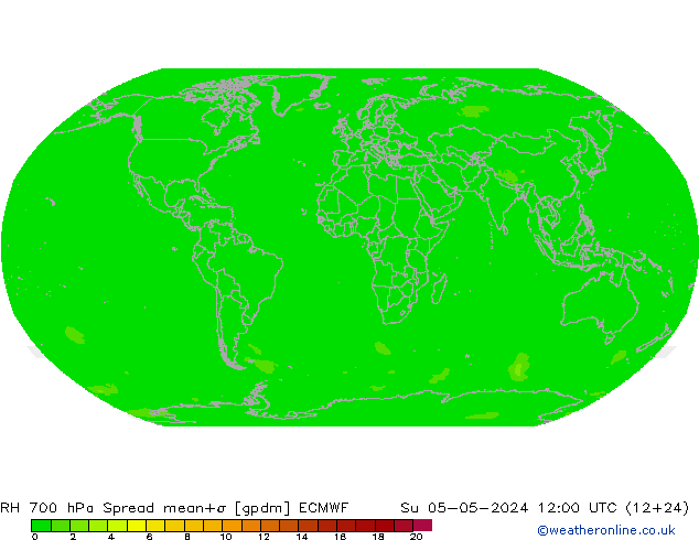 RH 700 hPa Spread ECMWF So 05.05.2024 12 UTC