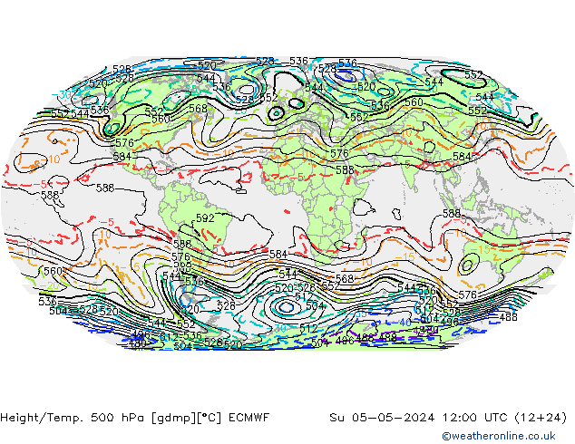 Height/Temp. 500 hPa ECMWF So 05.05.2024 12 UTC