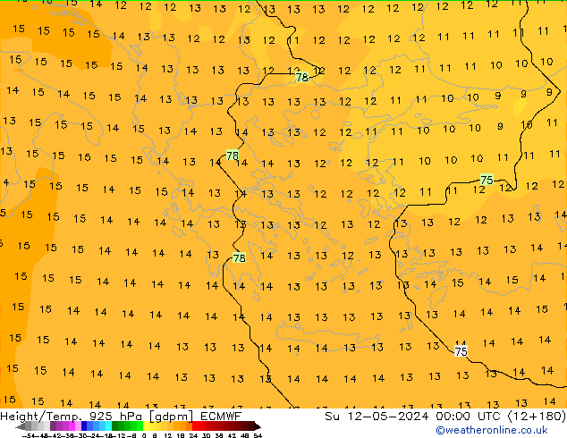 Height/Temp. 925 hPa ECMWF Su 12.05.2024 00 UTC