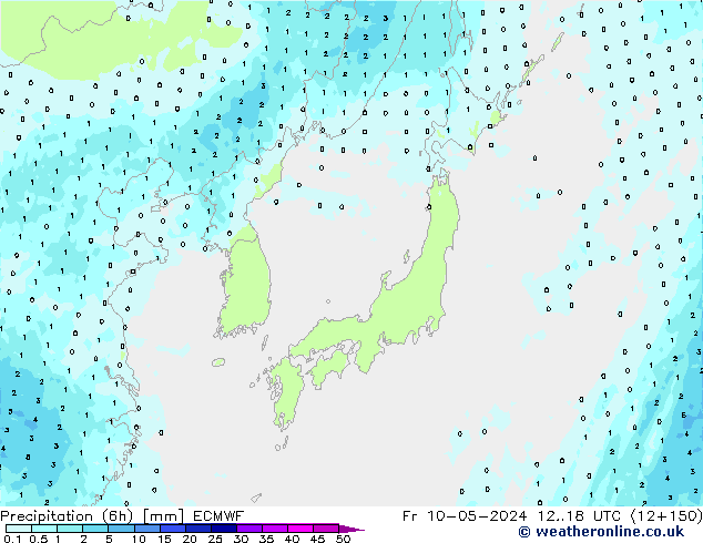 Precipitation (6h) ECMWF Fr 10.05.2024 18 UTC