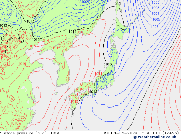 Surface pressure ECMWF We 08.05.2024 12 UTC