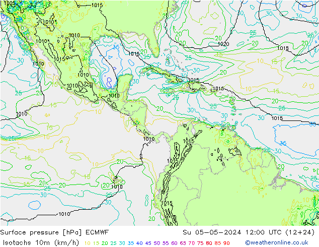 Isotachs (kph) ECMWF Ne 05.05.2024 12 UTC