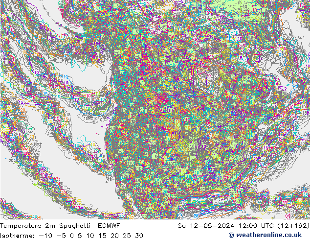 Temperatura 2m Spaghetti ECMWF dom 12.05.2024 12 UTC