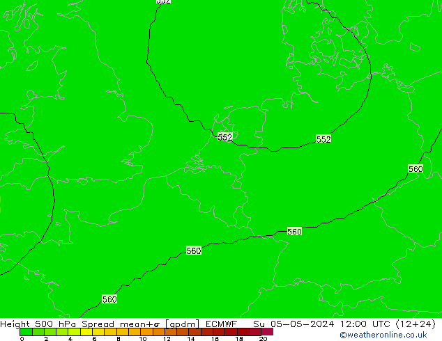 Hoogte 500 hPa Spread ECMWF zo 05.05.2024 12 UTC