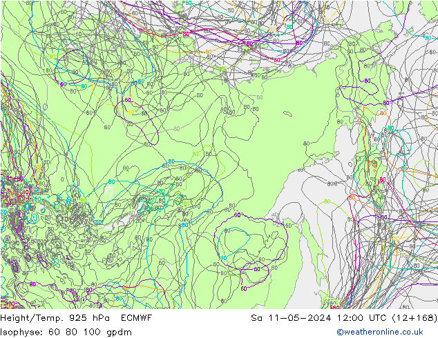 Yükseklik/Sıc. 925 hPa ECMWF Cts 11.05.2024 12 UTC