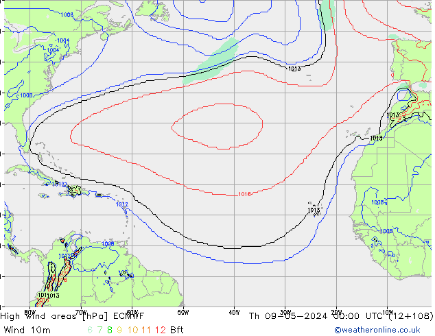 yüksek rüzgarlı alanlar ECMWF Per 09.05.2024 00 UTC