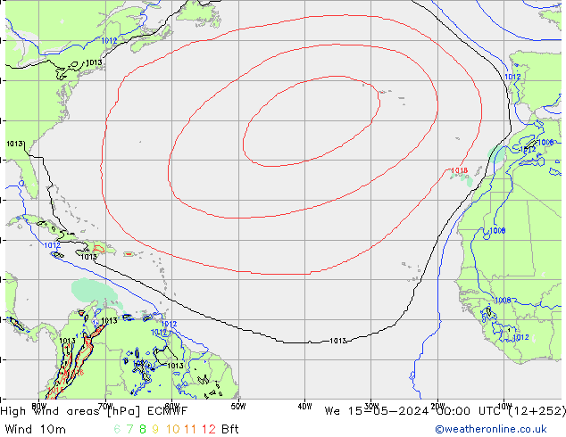 yüksek rüzgarlı alanlar ECMWF Çar 15.05.2024 00 UTC