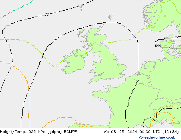 Height/Temp. 925 hPa ECMWF mer 08.05.2024 00 UTC