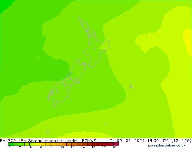 RH 700 hPa Spread ECMWF gio 09.05.2024 18 UTC