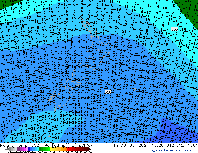 Height/Temp. 500 hPa ECMWF Th 09.05.2024 18 UTC