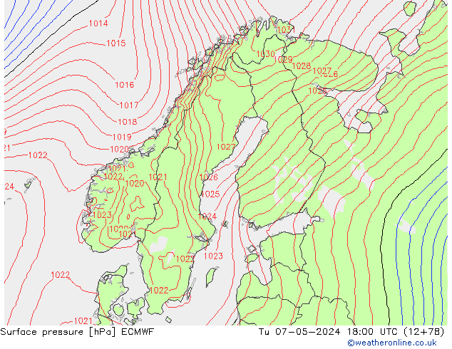 Presión superficial ECMWF mar 07.05.2024 18 UTC