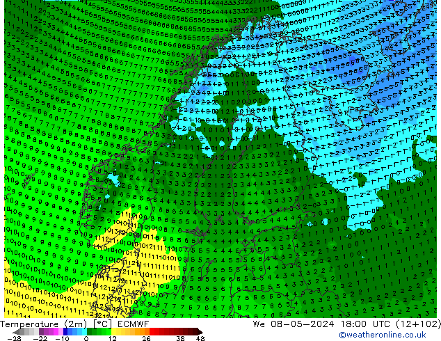 Temperature (2m) ECMWF We 08.05.2024 18 UTC