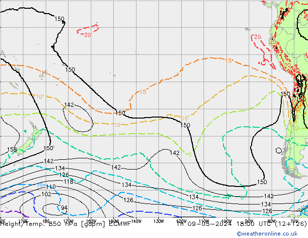 Geop./Temp. 850 hPa ECMWF jue 09.05.2024 18 UTC