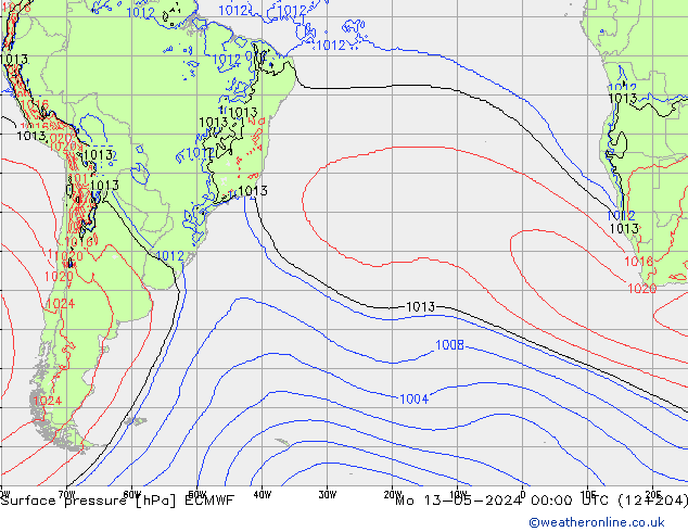 Atmosférický tlak ECMWF Po 13.05.2024 00 UTC