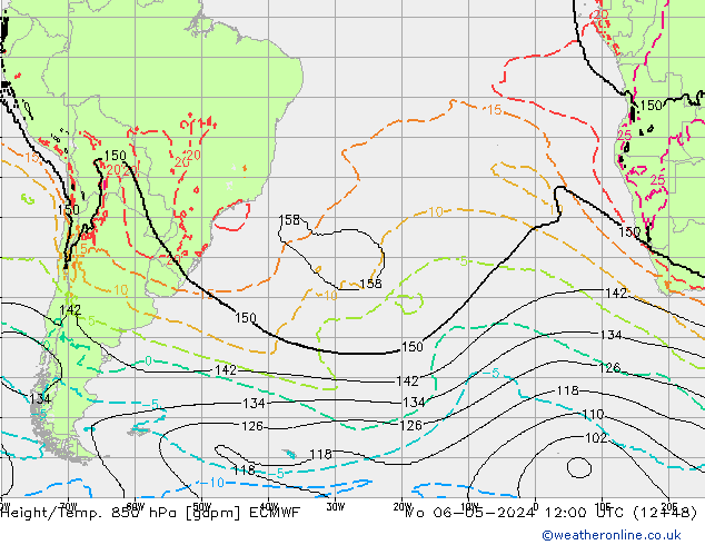 Yükseklik/Sıc. 850 hPa ECMWF Pzt 06.05.2024 12 UTC