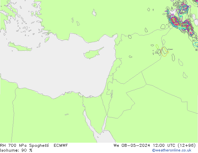 RH 700 hPa Spaghetti ECMWF mer 08.05.2024 12 UTC