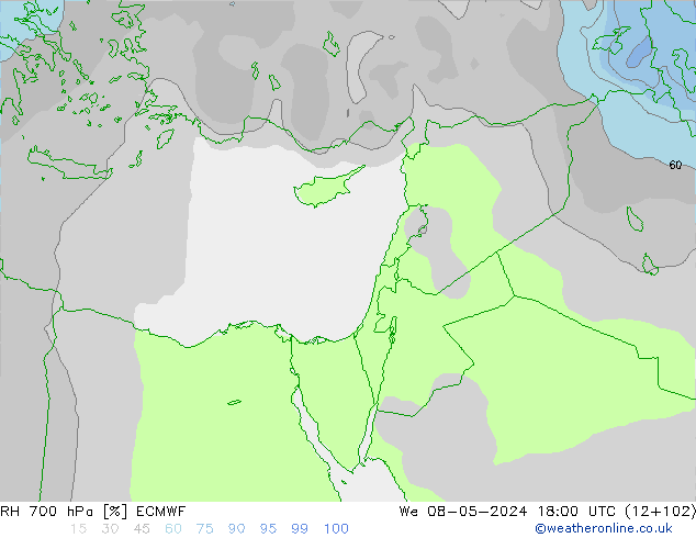 RH 700 hPa ECMWF śro. 08.05.2024 18 UTC