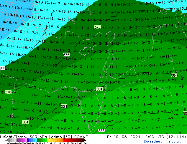 Height/Temp. 500 hPa ECMWF Fr 10.05.2024 12 UTC