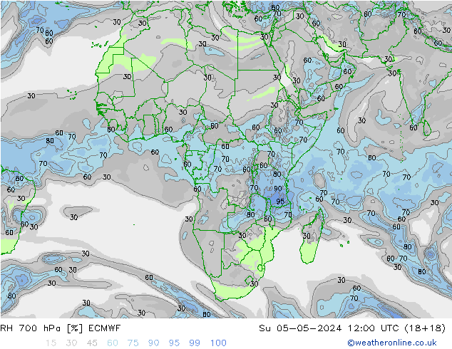 RH 700 hPa ECMWF Su 05.05.2024 12 UTC