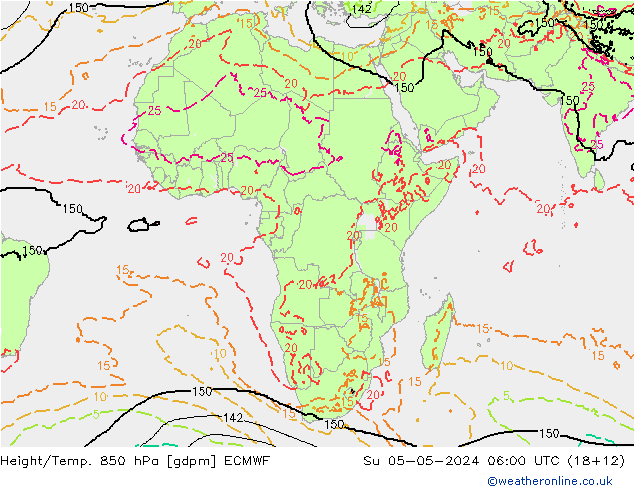 Yükseklik/Sıc. 850 hPa ECMWF Paz 05.05.2024 06 UTC