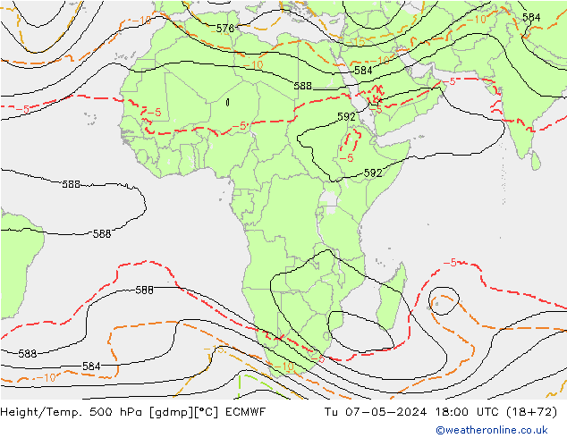 Height/Temp. 500 hPa ECMWF Tu 07.05.2024 18 UTC