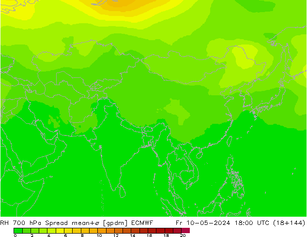 RH 700 hPa Spread ECMWF Fr 10.05.2024 18 UTC