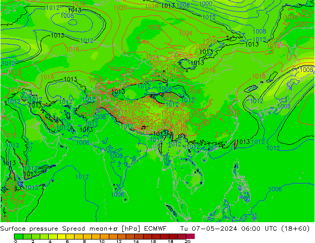 Pressione al suolo Spread ECMWF mar 07.05.2024 06 UTC
