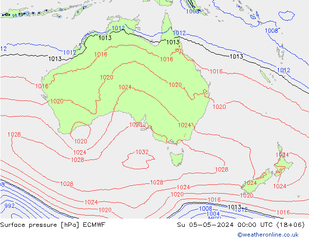 Pressione al suolo ECMWF dom 05.05.2024 00 UTC