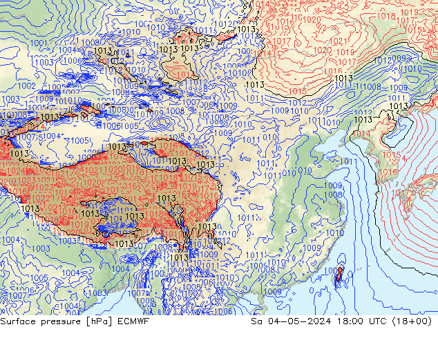 地面气压 ECMWF 星期六 04.05.2024 18 UTC