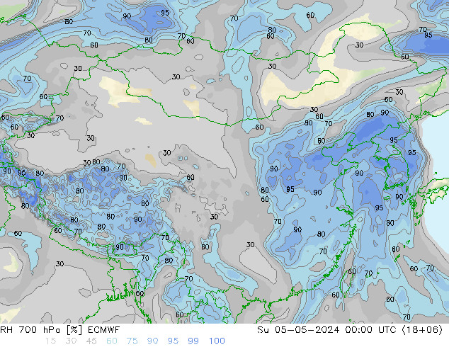 RH 700 hPa ECMWF 星期日 05.05.2024 00 UTC
