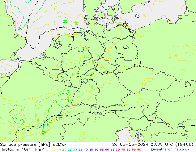 Isotachs (kph) ECMWF  05.05.2024 00 UTC