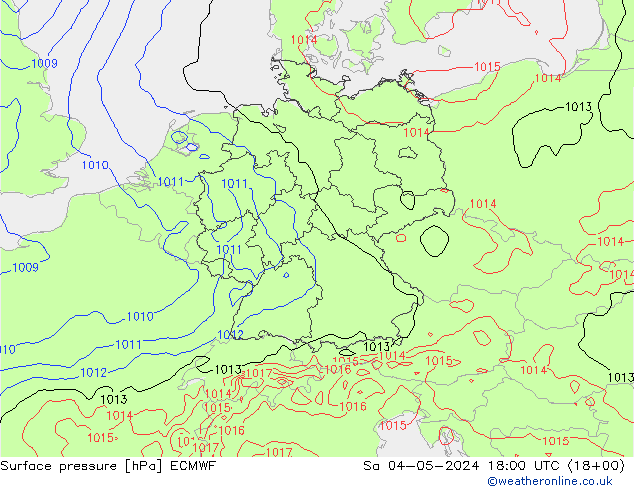 地面气压 ECMWF 星期六 04.05.2024 18 UTC