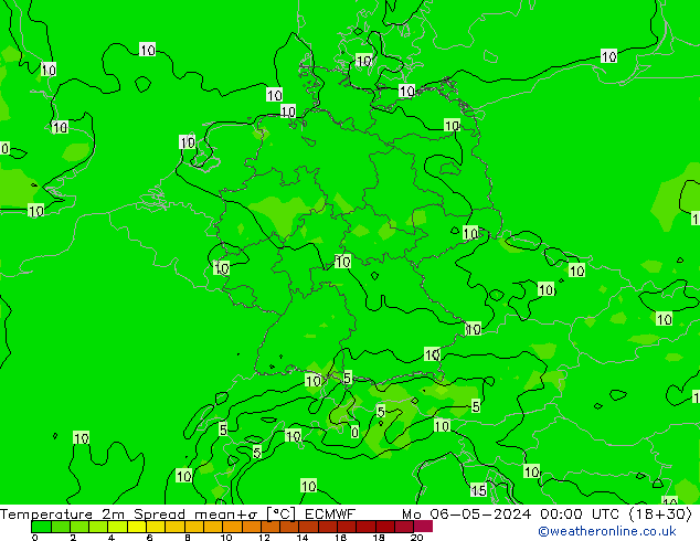 Temperaturkarte Spread ECMWF Mo 06.05.2024 00 UTC